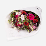 Red themed wrapped mothers day bouquet for Auckland delivery