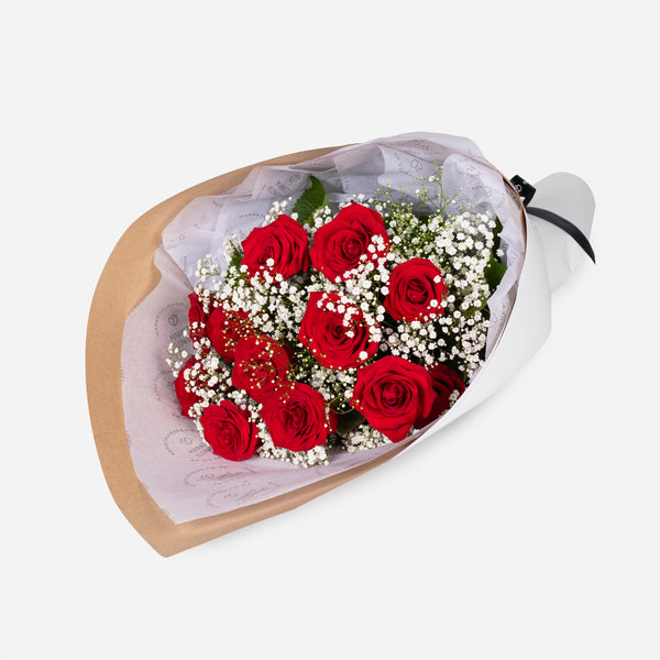 Red Roses with White Gypsophila